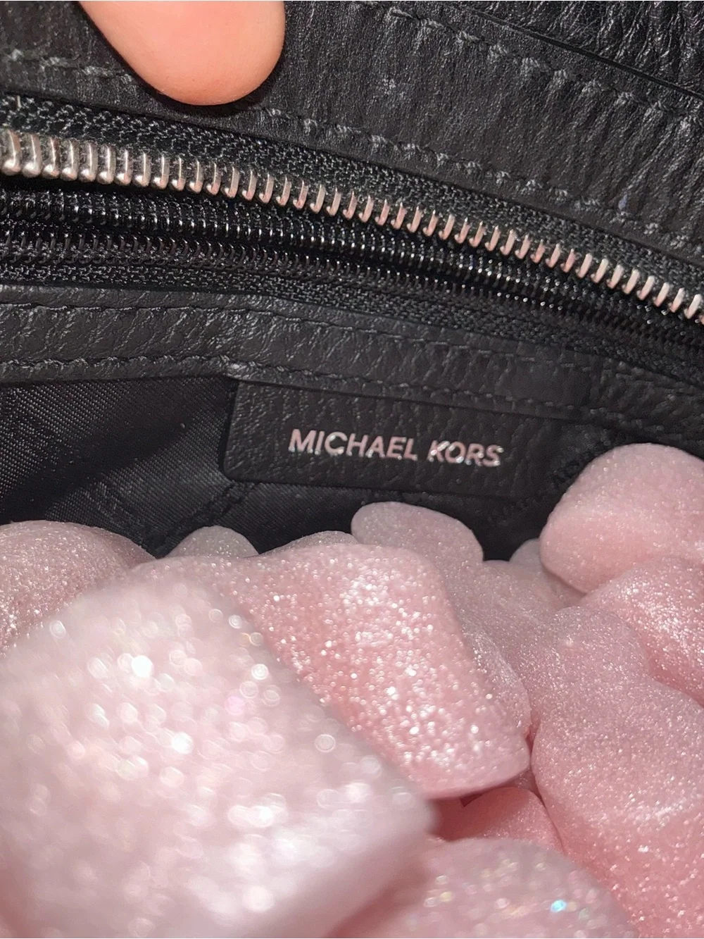 Michael Kors Black Textured Leather Bag with Logo Charm
